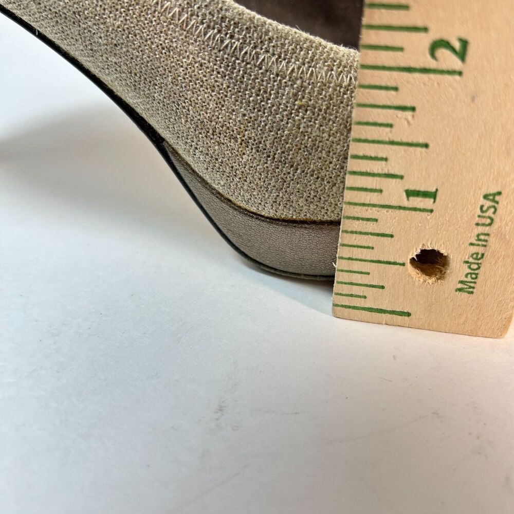 Stuart Weitzman Women's Beige Linen Leather Peep-toe High Heel Pump Size 11 - Picture 16 of 16